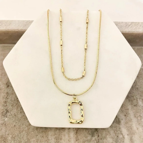 925 Sterling Silver Necklace Set Geometric Textured Square Pendant Sequin Chain - Picture 1 of 11